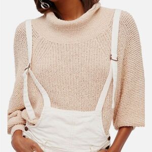 Free People Edessa Cowl Neck Pullover Sweater Tan